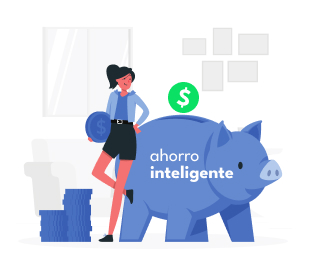 Una mujer relajada, apoyada sobre un chanchito alcancía, disfrutando de su descuento